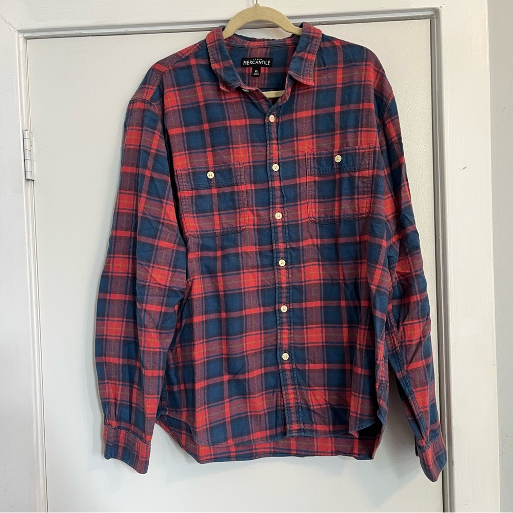 J. Crew Red Orange and Blue Flannel Button Down Shirt men’s XL cotton fall